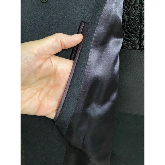 Stollery’s unisex 100% cashmere long dark blue trench coat with burgundy lining. - Picture 9 of 12